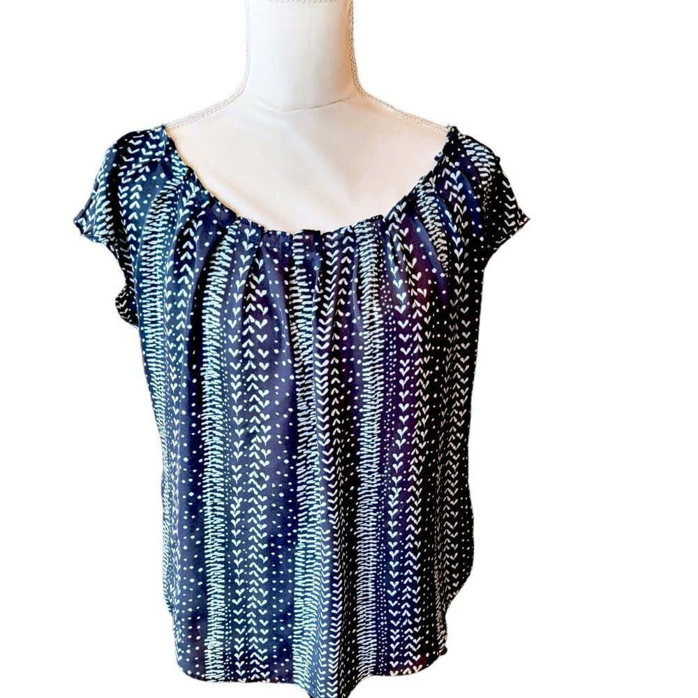 Lauren Conrad Black, Blue &‎ Green Capped Sleeve Evening Blouse with Back Tie